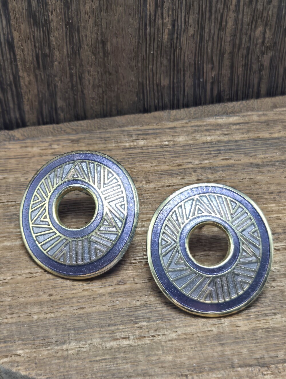80's Laurel Burch Kisumu Earrings Pierced Purple Gold Tone Stud Statement VTG